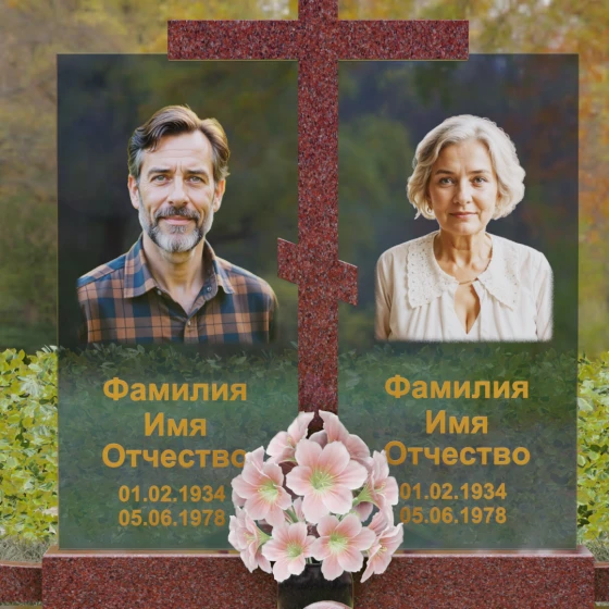 Православный комбинированный памятник с крестом в Перми, гранит Лезниковский