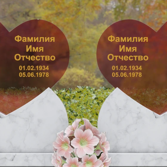 Горизонтальный Гранит|Стекло памятник для двоих в Норильске, мрамор Тассос