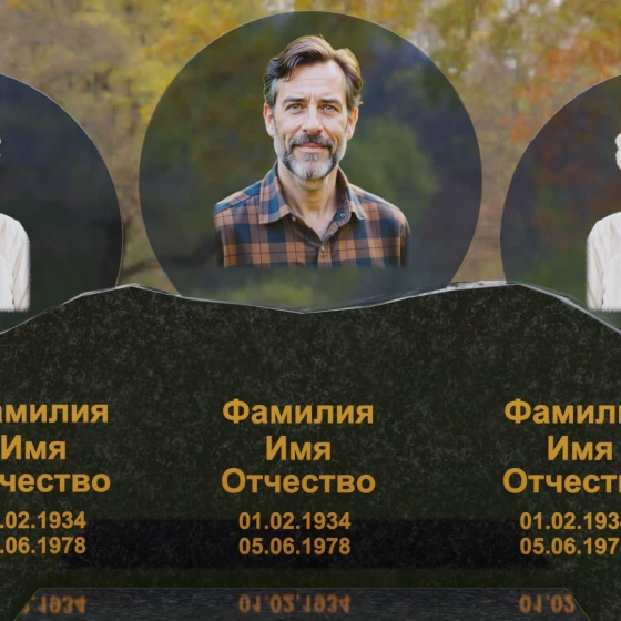Горизонтальный гранитный памятник для троих в Оренбурге, гранит Габбро-диабаз
