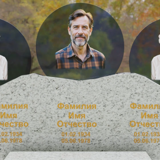 Горизонтальный гранитный памятник для троих в Оренбурге, гранит Мансуровский