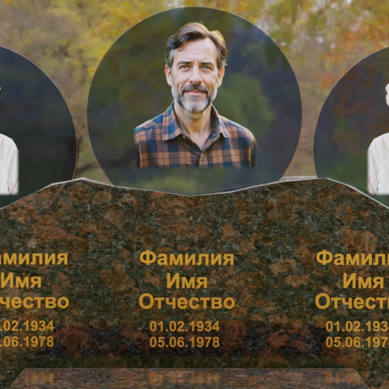 Горизонтальный гранитный памятник для троих в Оренбурге, гранит Дымовский