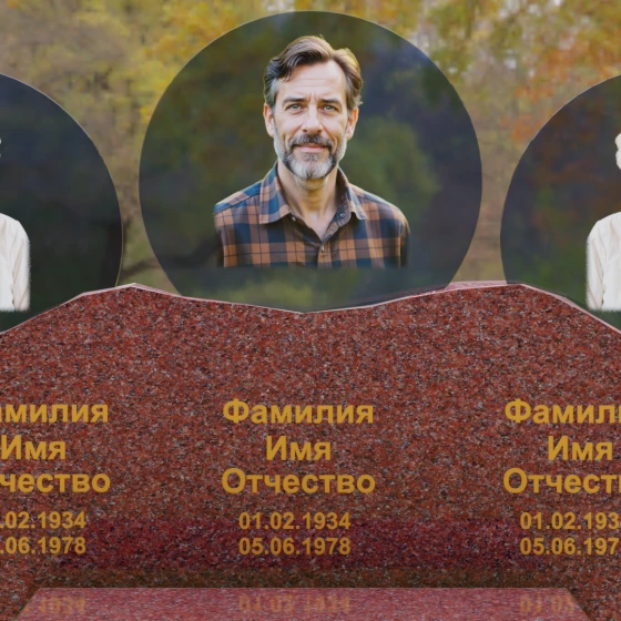 Горизонтальный гранитный памятник для троих в Оренбурге, гранит Лезниковский