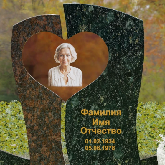 Вертикальный комбинированный памятник на одного в Ижевске, гранит Балтик грин