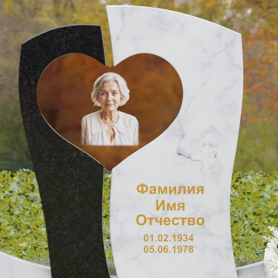 Вертикальный комбинированный памятник на одного в Ижевске, мрамор Тассос