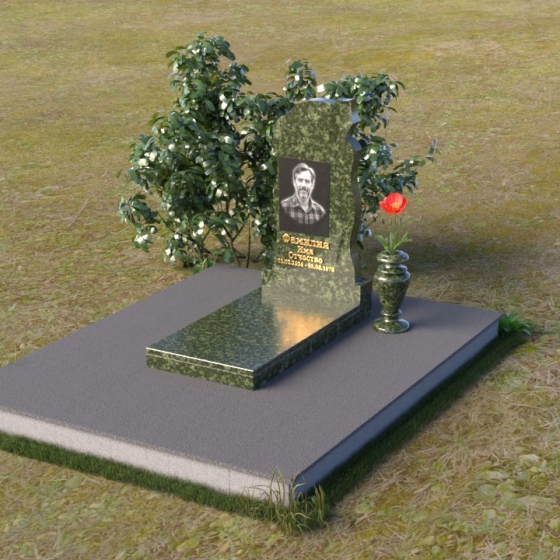 Гранитный памятник — капля с асимметричным верхом, гранит Балтик грин