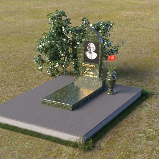 Надгробие с асимметричной дугой из гранита, гранит Балтик грин