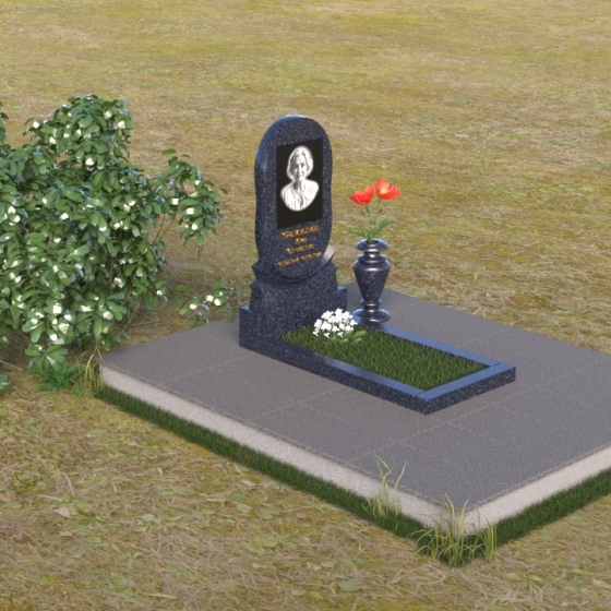 Памятник вертикальный из мрамора Тассос в Перми, гранит Блю Перл, вид 2
