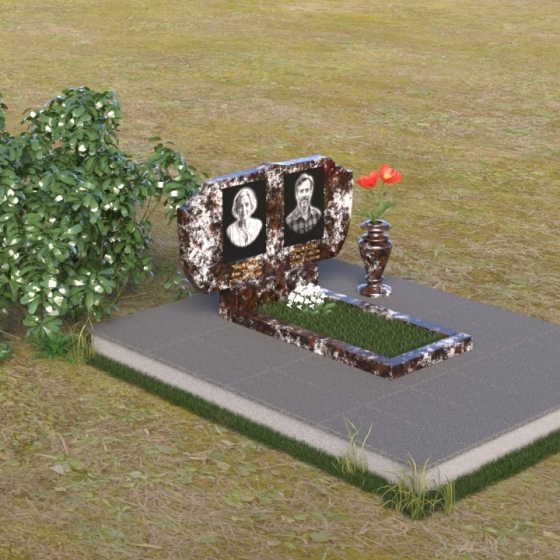Памятник из блю перл на одного в Ульяновске, гранит амфиболит, вид 2