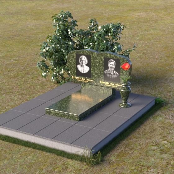 Мраморный памятник горизонтальный для двоих в Набережных Челнах, гранит Балтик грин