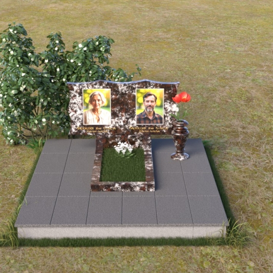 Памятник горизонтальный для двоих из гранита габбро — диабаз в Набережных Челнах, гранит амфиболит, вид 3