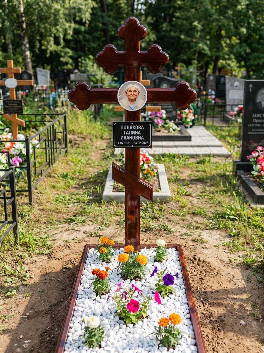 Портрет на памятнике в Оренбурге — Цветной портрет на овале 130×180 мм — на деревянный крест